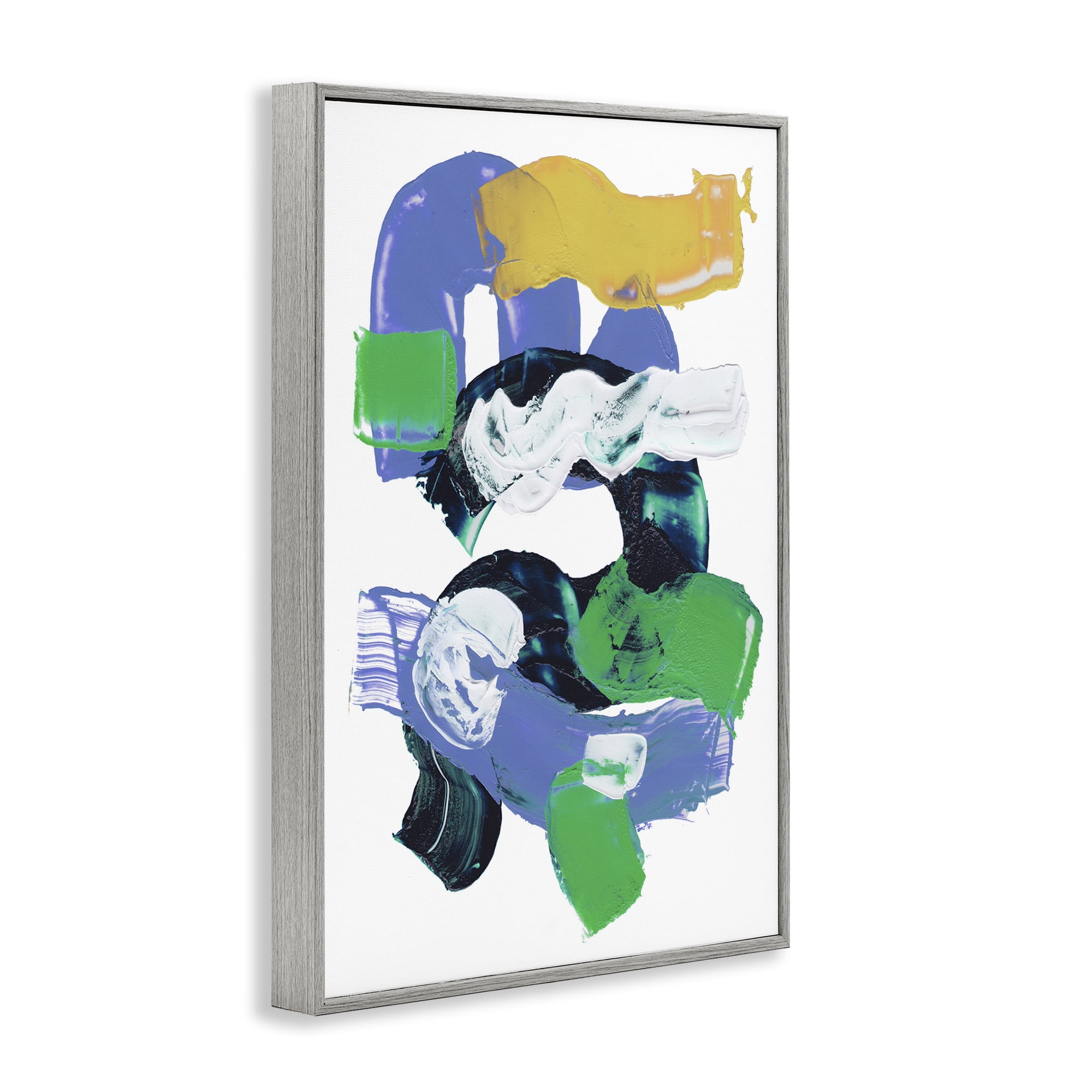 Stupell Industries Curved Paint Strokes Abstract Painting Gray Framed Art Print Wall Art, 20 x 30