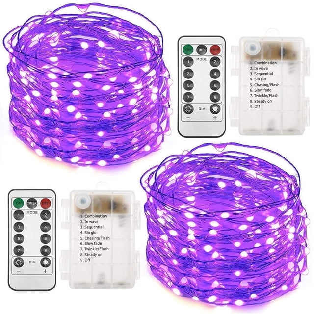 Twinkle Star 2 juegos de luces de hadas con pilas, 33 pies, 100 luces LED de cadena, temporizador de control remoto, luces de cadena centelleantes, 8 modos Sincero Hogar