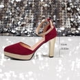 thumbnail image 6 of Women's Platform Heels Shoes for Women Trendy Pointed Toe Ankle Strap Block Heel Pumps Comfortable Glitter Accent Spring Summer Fashion Plus Size Black Shoes for Women, 6 of 10