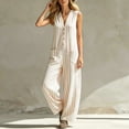 thumbnail image 4 of Ksrymi Overalls for Women Casual Striped Sleeveless Jumpsuit – Loose Fit V-Neck Button Down Wide Leg Romper with Pockets, Summer Outfit for Beach 2 Piece Sets for Women, 4 of 7