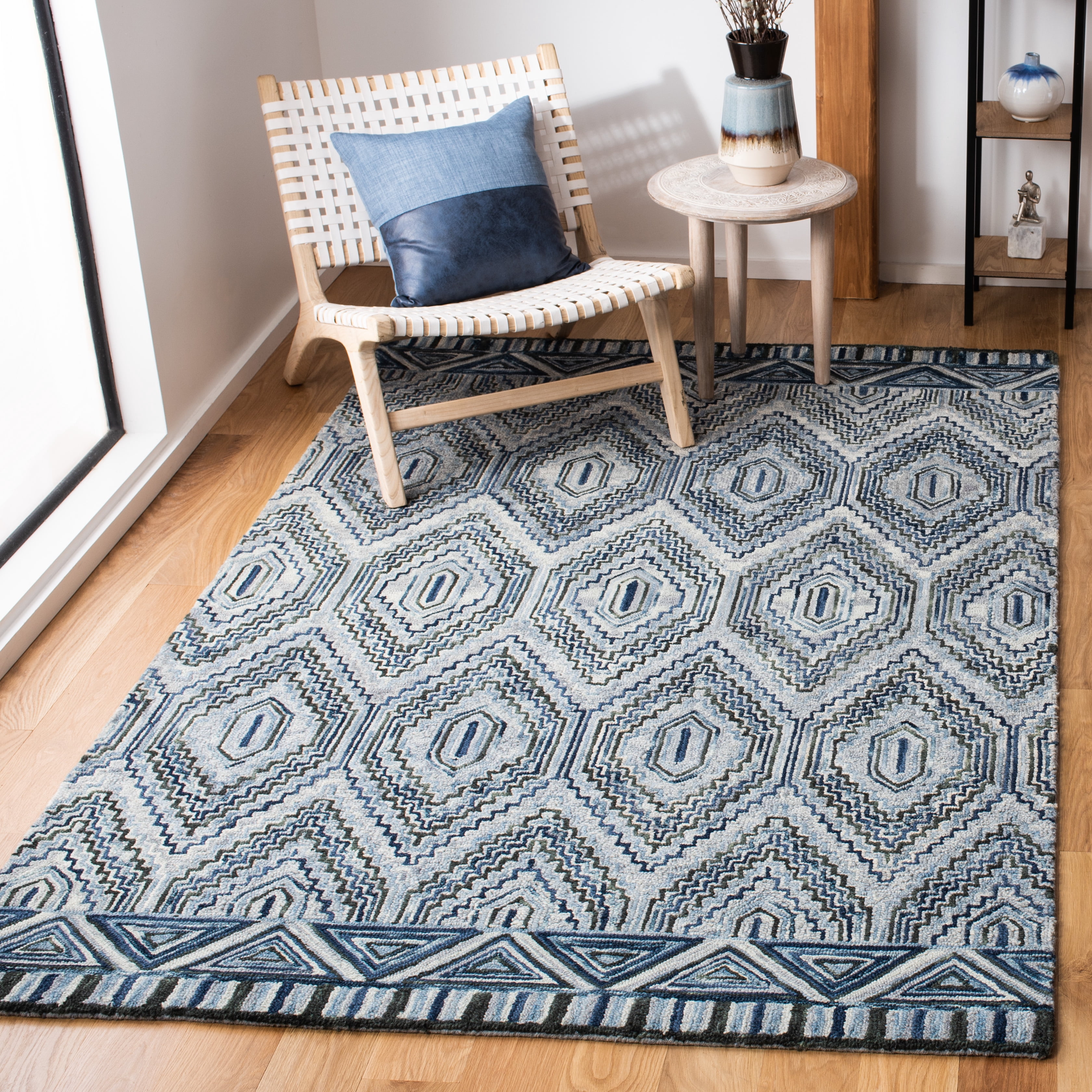SAFAVIEH Aspen Eglantine Geometric Diamonds Wool Area Rug, Grey/Blue, 9' x 12'