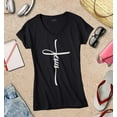 thumbnail image 3 of S4E Women's Jesus Cross Religious Slim Fit V-Neck T-Shirt Small Black, 3 of 4