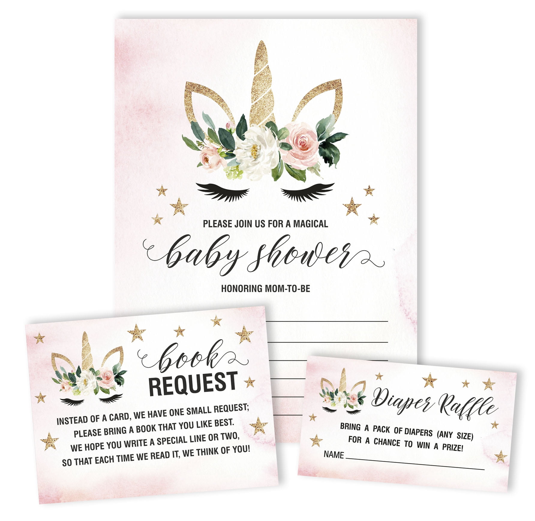 Inkdotpot Set Of 30Gender Reveal Baby Shower Invitations-Diaper Raffle Tickets And Baby Shower Book Request Cards Its a Girl Invites
