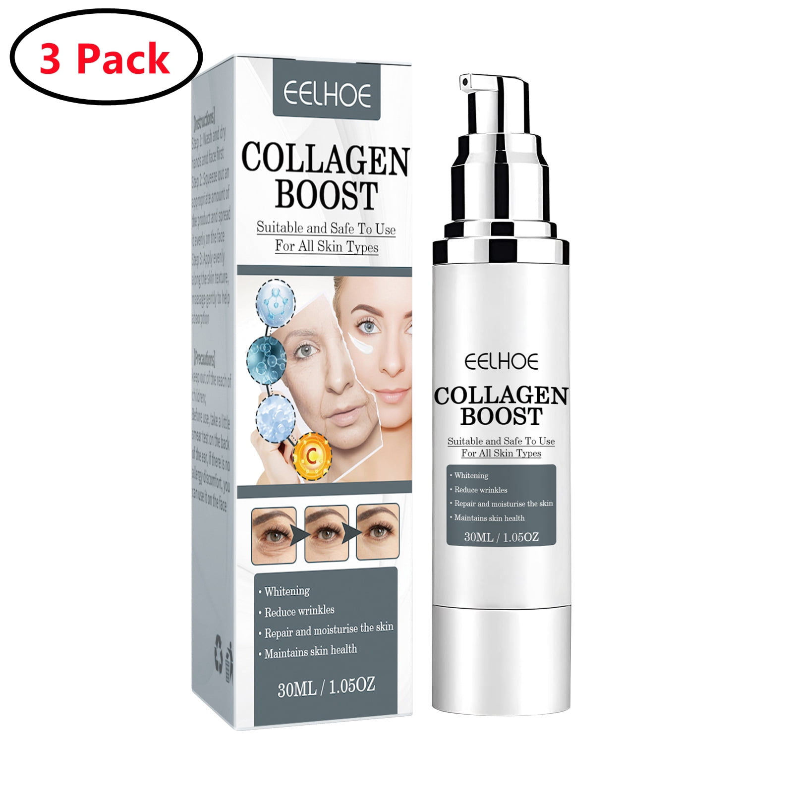 3 Pack Collagen Cream Face Moisturizer Reduce Wrinkles, Hydrate and