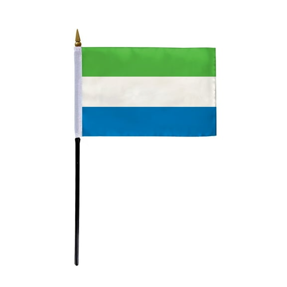 AGAS Small Sierra Leone Flag 4x6 inch - 11 inch Plastic Pole Polyester Fabric Stitched Edges Sierra Leonese Hand Held Mini Small Stick Flags
