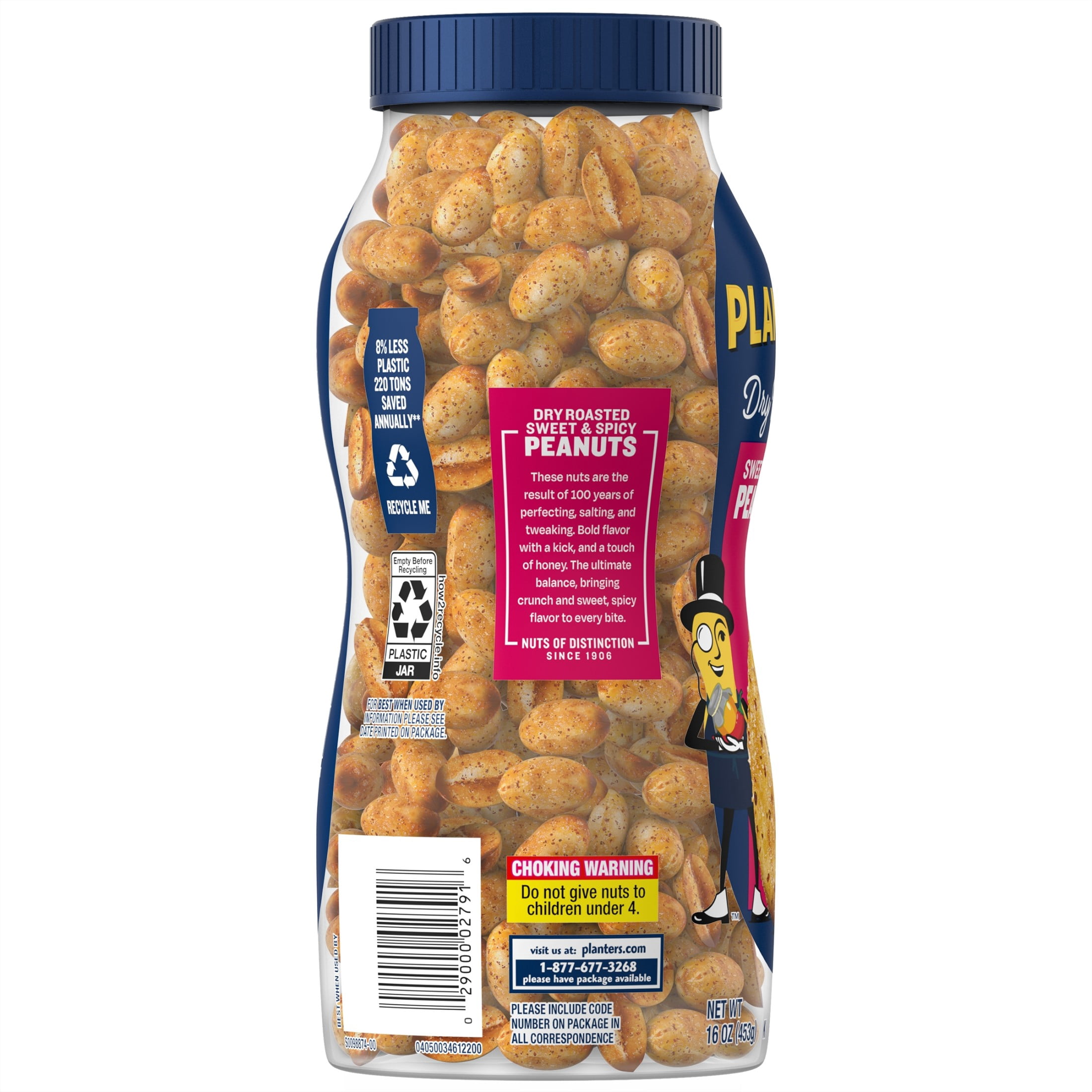 PLANTERS Sweet and Spicy Peanuts, Party Snacks, Plant-Based Protein, 16 oz Plastic Jar
