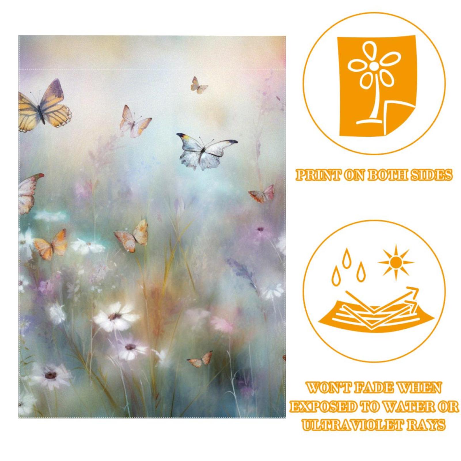 Welcome Cute Butterflies Watercolor Pattern Garden Flag, Vertical Double Sided Small House Flag, Yard Farmhouse Outdoor Deck Veranda Lawn Decor 28x40 Inch