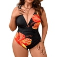 thumbnail image 2 of Traje de baño de una pieza para mujer, traje de baño de verano con estampado de escote en V profundo y aros, traje de baño deportivo con tirantes ajustables para la playa, traje de baño de moda para m, 2 of 9