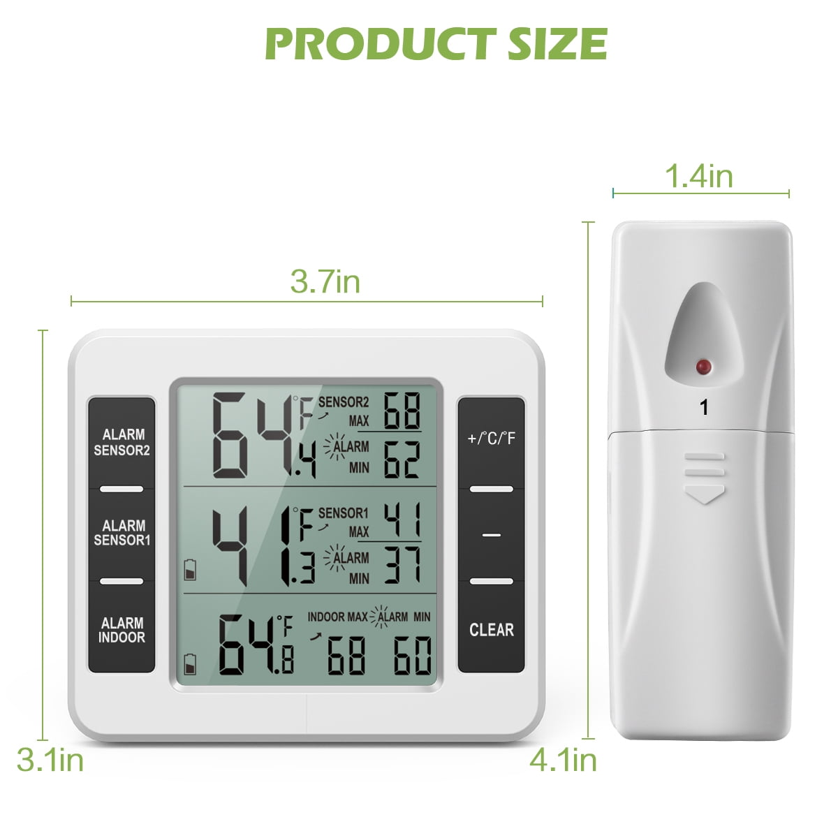  (UPGRADED) AMIR Refrigerator Thermometer, Wireless Indoor  Outdoor Freezer Thermometer, Sensor Temperature Monitor with Audible Alarm  Temperature Gauge for Kitchen, Freezer, Home (Battery not Included) : Home  & Kitchen