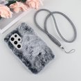 thumbnail image 5 of Compatible with Galaxy S24 Ultra Case Cute Plush Furry Case with Glitter Lanyard Strap Bling Diamond Camera Lens Protection Soft Fluffy Shockproof Cover for Women Girls, Dark Gray, 5 of 5