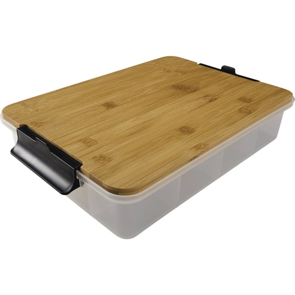 Farberware Build Snacklebox Serving Tray with Locking Bamboo Cutting Board Lid, Portable Storage Container with Compartments for Charcuterie, and More, Natural