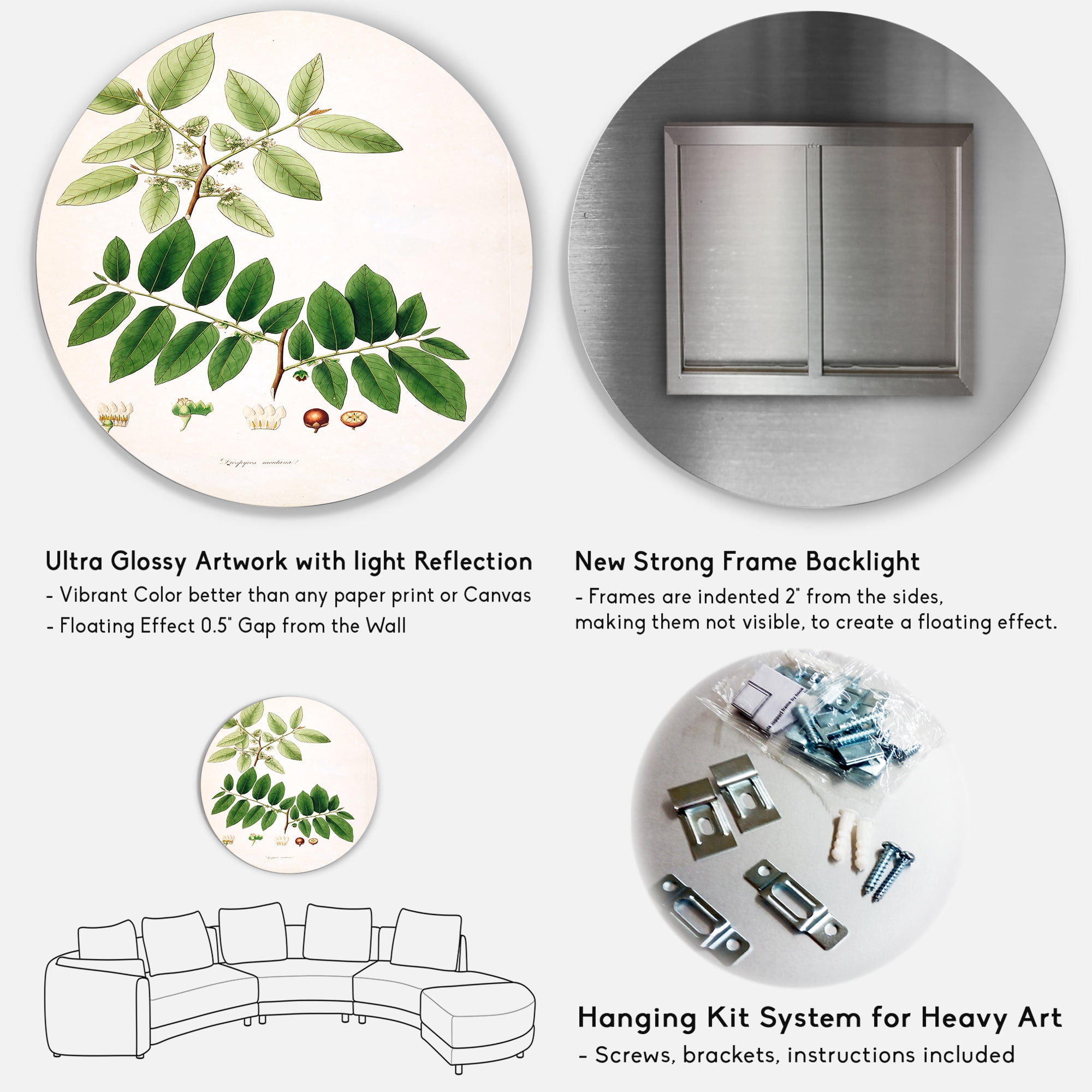 Designart 'Ancient Botanicals XIV' Farmhouse Circle Metal Wall Art 36x36 - Disc of 36