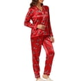 thumbnail image 4 of INSPIRE CHIC Women's Satin Pajamas Sleepwear Long Sleeve Tops with Pants Button Down Floral Lounge Sets M Red, 4 of 5