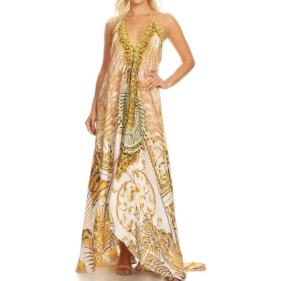 Sakkas Lizi Womens Maxi High-low Halter Handkerchief Long Dress Beach Party - LW200-White - One Size