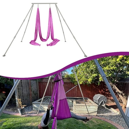 Kojem Aerial Hammock Stand 97 Inch 551 LBS Portable Frame Aluminum W/39Ft Violet Yoga Swing for Indoor & Outdoor Yoga Swing Bar Rig Sling Inversion