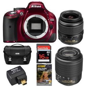 nikon nikon d5200 24 1 megapixel digital slr camera with lens 18 mm 55 mm lens 1 55 mm 200 mm lens 2 red from walmart accuweather