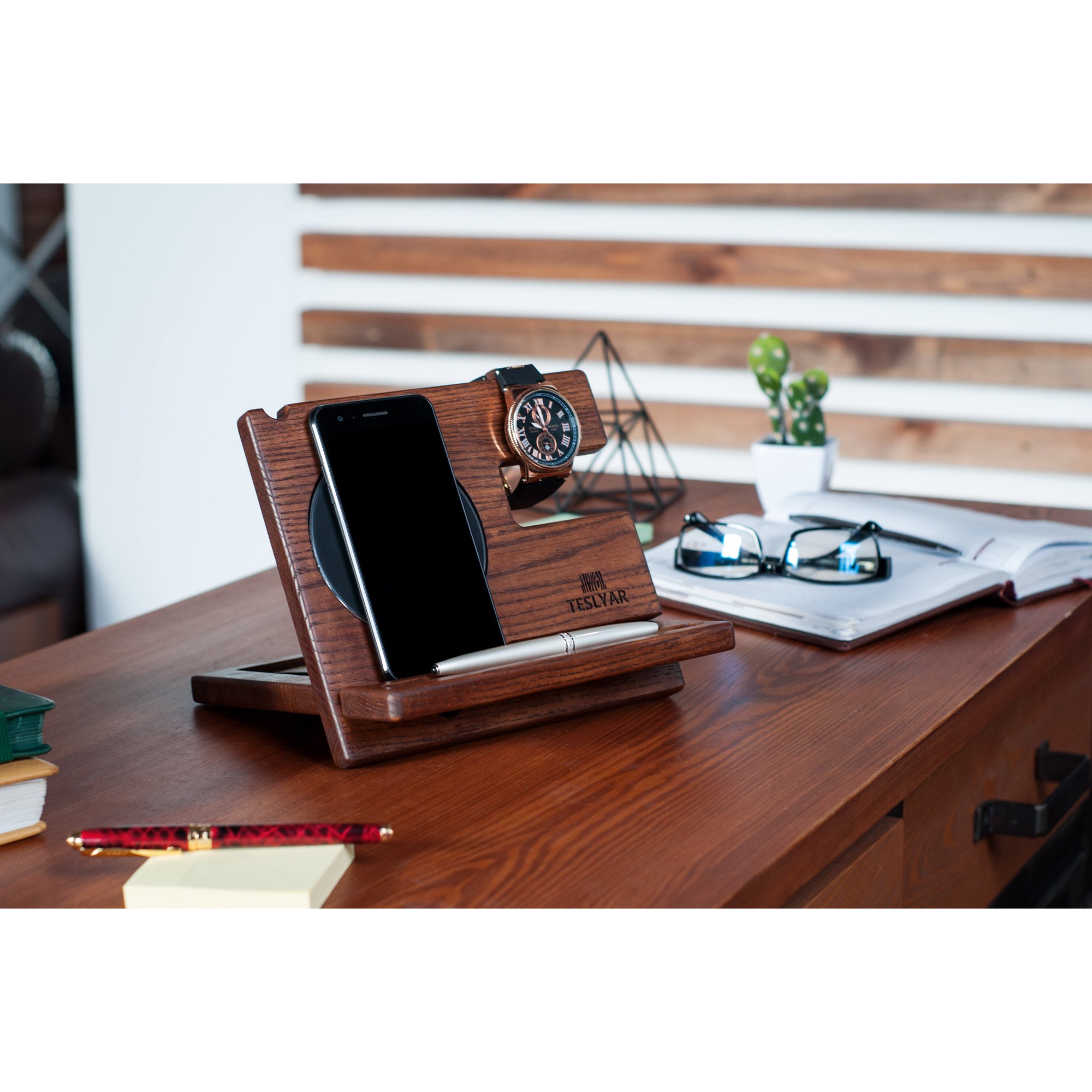 Wood Phone Docking Station Ash Key Holder Wallet Stand Watch Organizer Men Gift Husband Wireless Charging Pad Slim Birthday Nightstand Purse Tablet Compatible With All Qi Devices Walmart Com Walmart Com