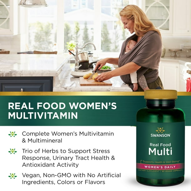 Swanson Real Food Multi Cápsulas vegetales diarias de vitaminas para mujeres, 30 unidades