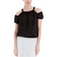thumbnail image 1 of Max Studio London Blusa de punto con hombros descubiertos y volantes para mujer, negro, XS, 1 of 1