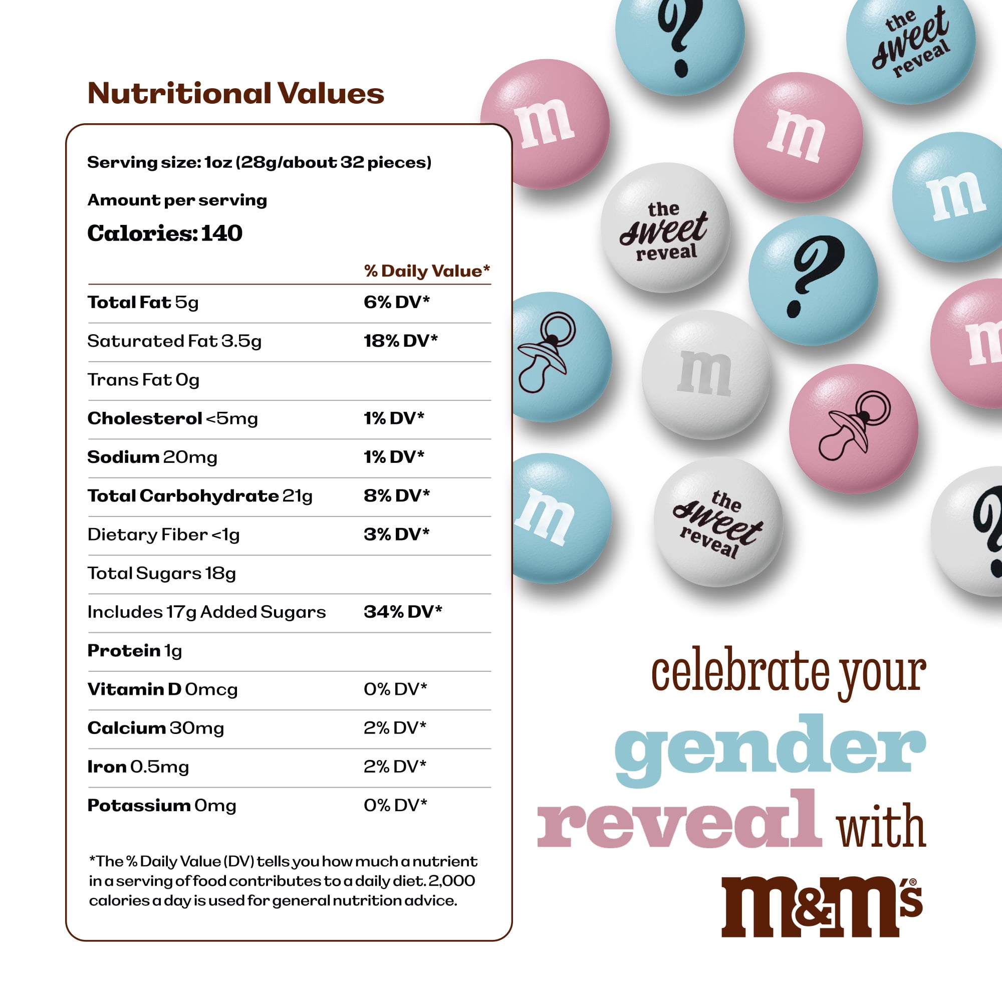 M&M'S Gender Reveal Milk Chocolate Candy, Baby Shower or Reveal Party Candy, 2lb Resealable Bulk Bag
