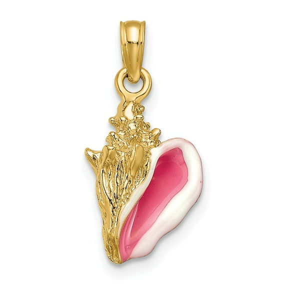 14K Yellow Gold Charm Pendant Men'S 22 mm 9 Enameled 3-D Conch Shell