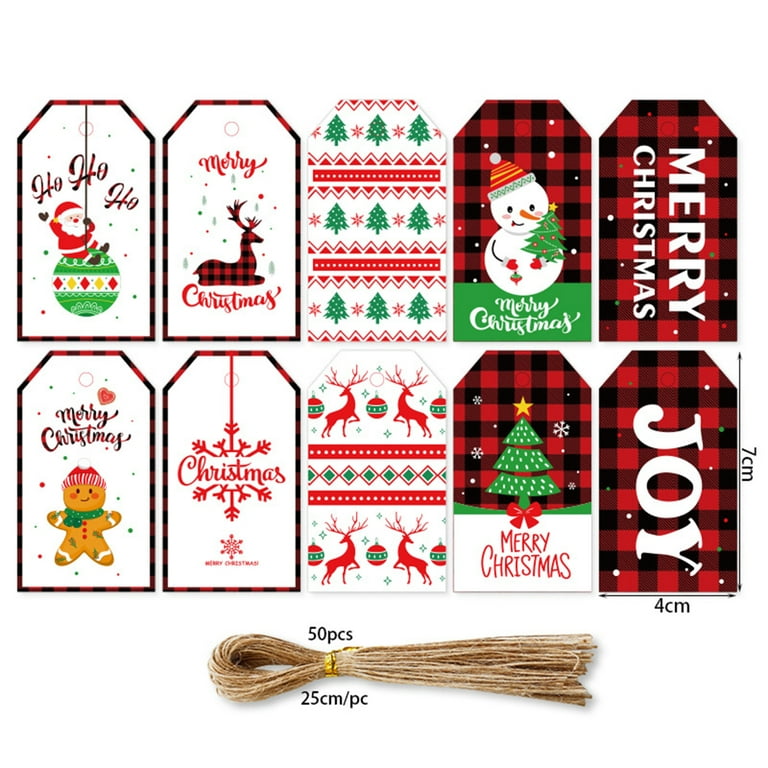 50Pcs Merry Christmas Gift Name Tags Christmas tree Hat Sticker Labels For  Gift Box Decorative Wrapping