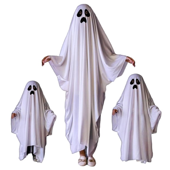 Halloween Ghost Cosplay Outfit Complete Costume Set, Classic White Dress Up Suit with Mask Accessories for Theme Party, Haunted House & EventsA L 54.78 Inch
