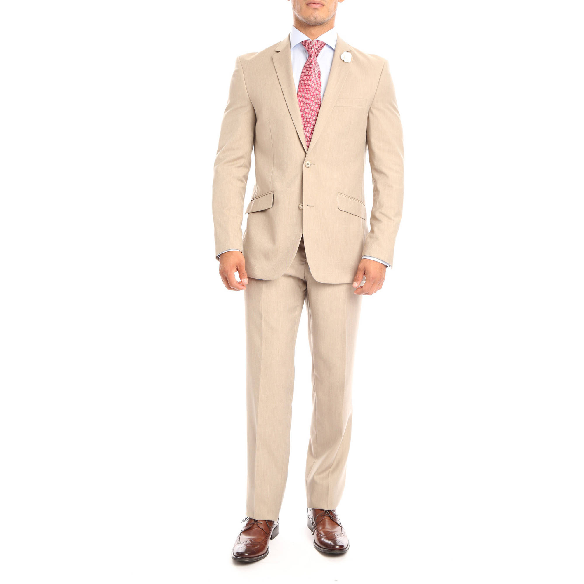 Fabbri Men's Texture Tan Slim Fit Italian Styled Two Piece Suit ...