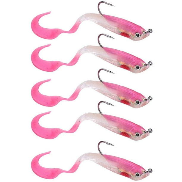 Bmatwk Lead Head Jig Soft Fishing Lures Artificial Soft Bait Fishing Tackle  Accessories Gulp Grub Tails with Hook, 5 pcs 