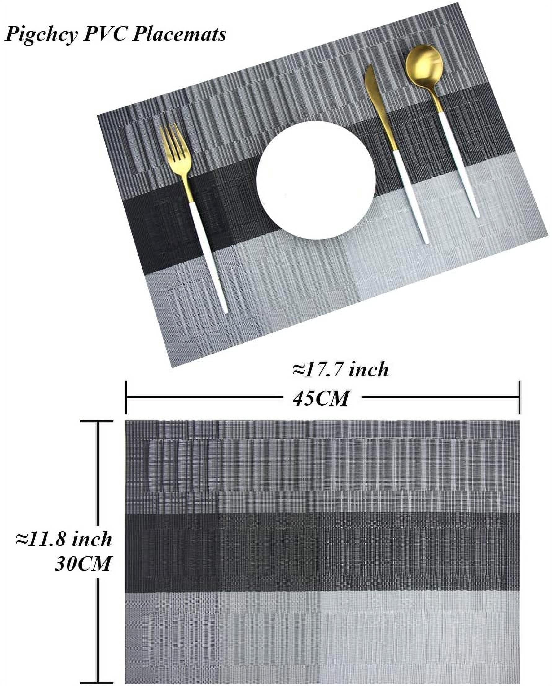 Vinyl Placemats Set of 12 Washable Durable Kitchen Placemats Easy to Clean Plastic Placemats for Dining Table (Black)