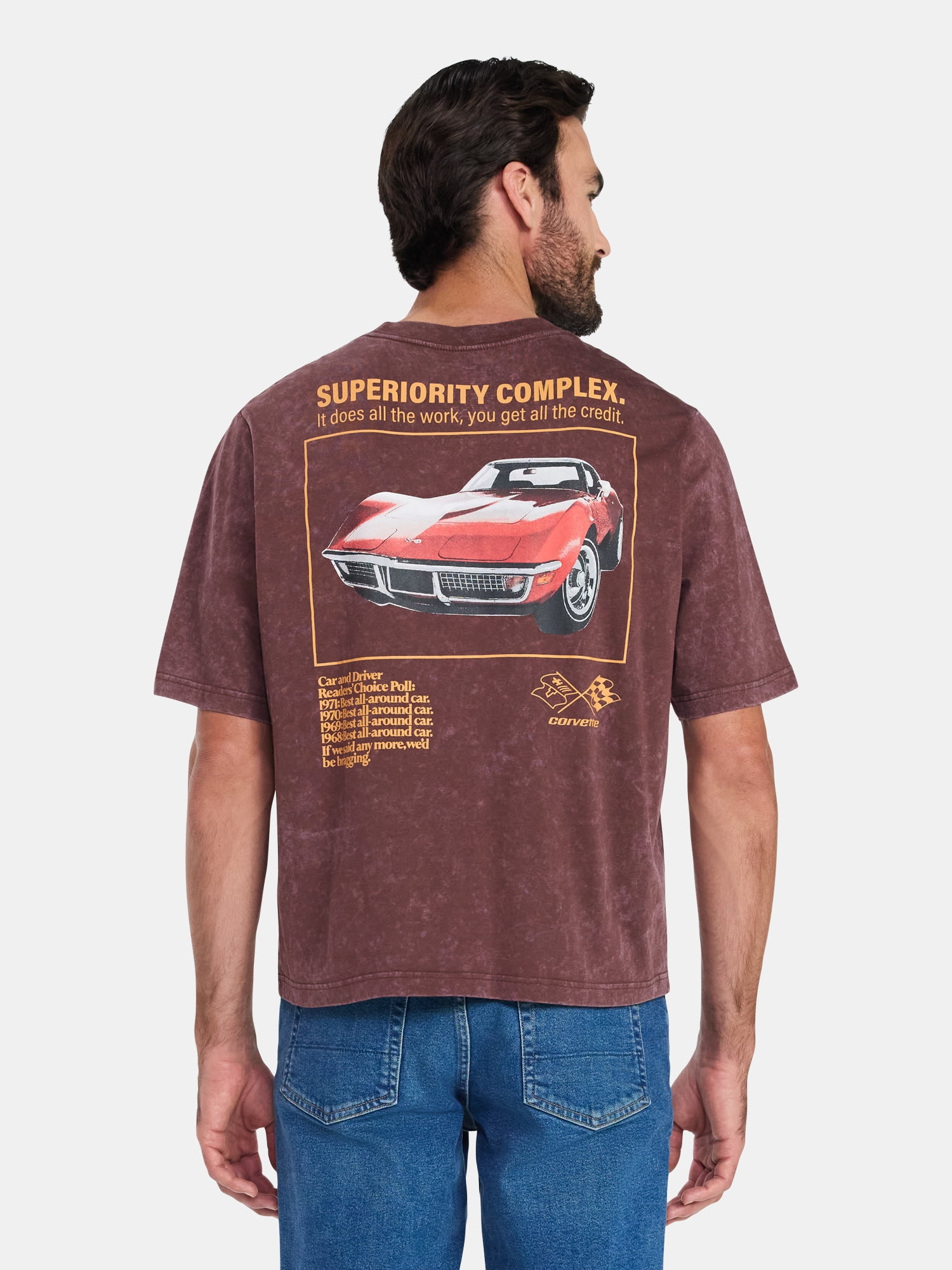 Chevy Corvette Men's and Big Men's Front Back Cropped Graphic Tee with Short Sleeves, Sizes S-2XL