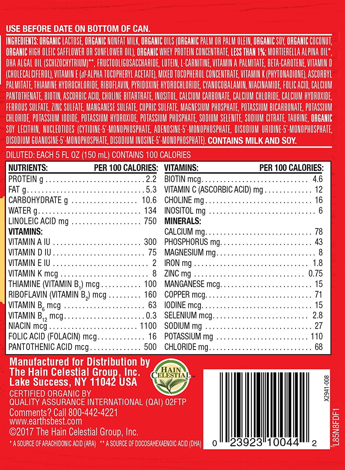 Earth S Best Organic Dairy Infant Powder Formula With Iron Omega 3 Dha And Omega 6 Ara 21 Oz Can Walmart Com Walmart Com