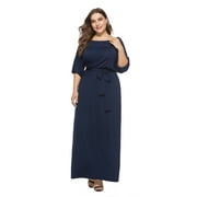 U.Vomade Women's Summer Plus Size Dress Solid Color Short Sleeve Round Neck Casual Dress