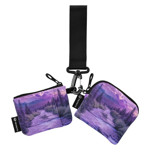 Portable Coin Purse Two 4.13x4.13 Iinches 4.13x3.5 Inches Wrist Coin Purse Keys Coin Purse Portable Women's Purse Purple Forest