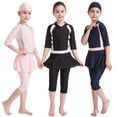thumbnail image 3 of Kkkded Girls Three-Piece Set Swimsuits for Toddler Kids Long Sleeve Long Pants + Swimming Cap Outfit Summer Girls Sunburn Protection Bathing Suit Swimwear for 3-14 Years, 3 of 9
