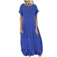 thumbnail image 2 of Womens Dresses Casual Plus Size Women Pockets O-Neck Polka Dot Printing Short Sleeve Long Dress clothes under $10.00, 2 of 4
