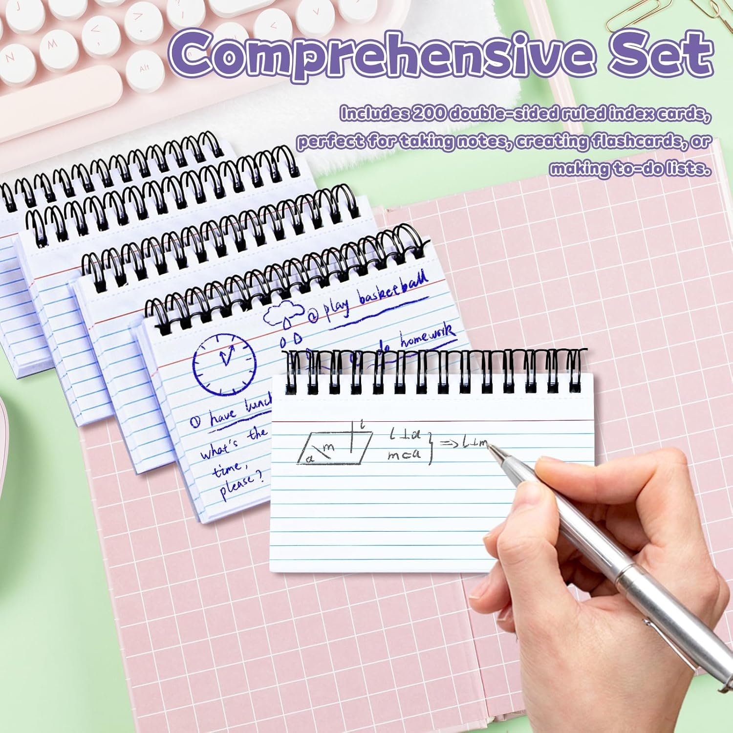 4 Pack Index Cards Topboutique Flash Cards with Waterproof Covers Helical Bound Revision Cards Lined Notecards Ruled Flashcards Note Taking Paper for Learning,White,3*5 in,Total 200 Sheets
