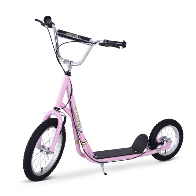 HomCom Adjustable Teen Kick Scooter Child Pro Stunt Scooter Ride On Speeder Kids Street Bike 16" Inflatable Tire Pink