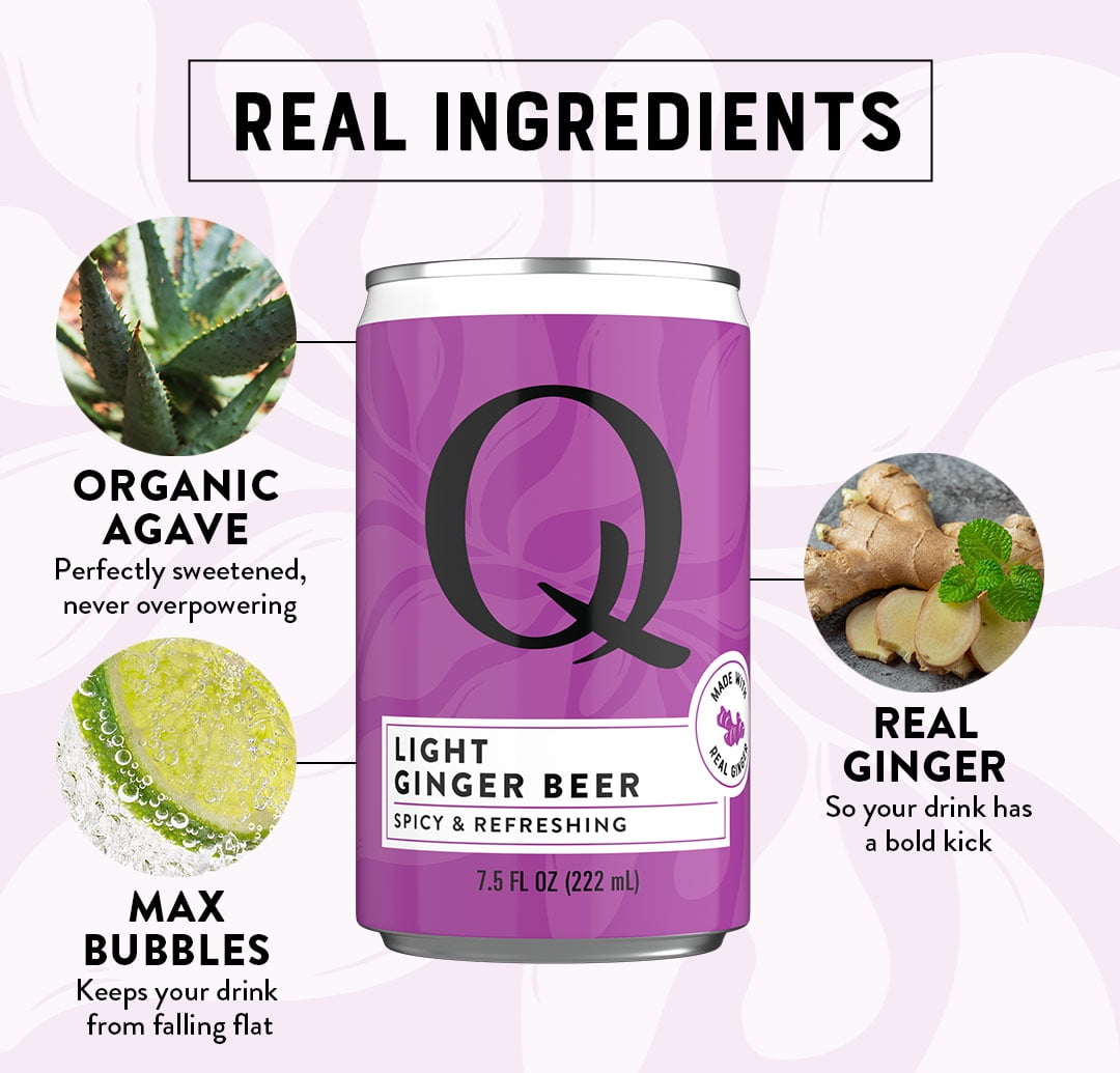 Q Mixers Light Ginger Beer, Premium Cocktail Mixer with Real Ingredients, 7.5 Fl oz (Pack of 24)