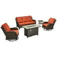 thumbnail image 3 of Ovios 5 Piece Outdoor Patio Furniture Set All-Weather Wicker Rattan Conversation Set with High Back Swivel Chairs & Propane Fire Pit Table, Orange Red, 3 of 11
