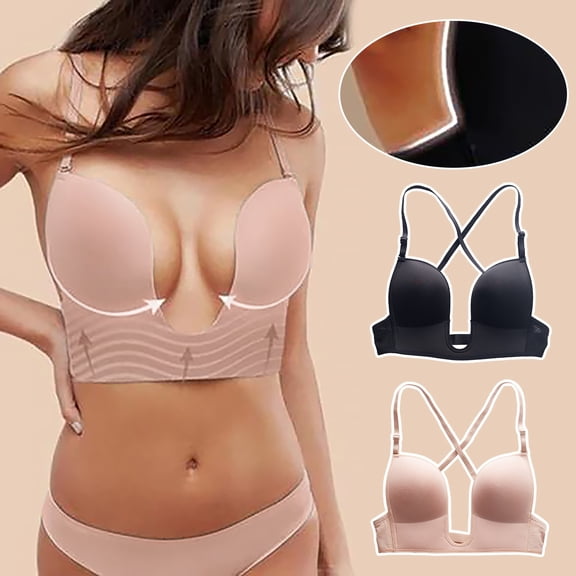 Helii Women U Plunge Deep V Push Up Bra, Seamless Multiway Convertible Comfort Bra