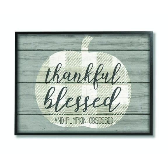 Stupell Industries Blessed And Pumpkin Obsessed Funny Seasonal Autumn Fall Word DesignFramed Wall Art By Artist Daphne Polselli