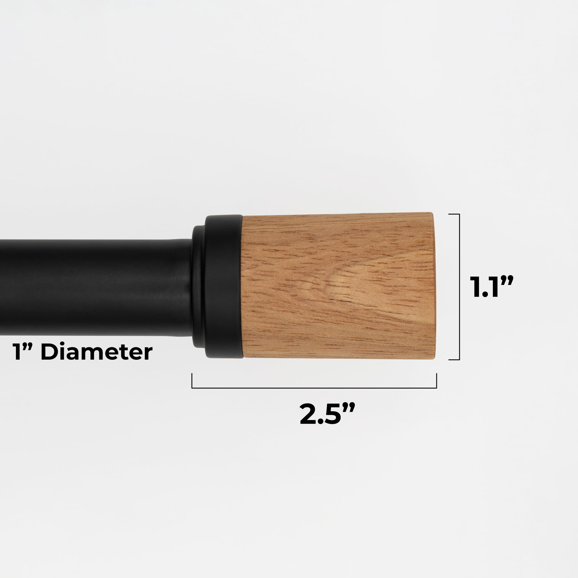 Better Homes & Gardens 1" Pale Oak Wood Cylinder Adjustable Curtain Rod Set, 42-120", Black