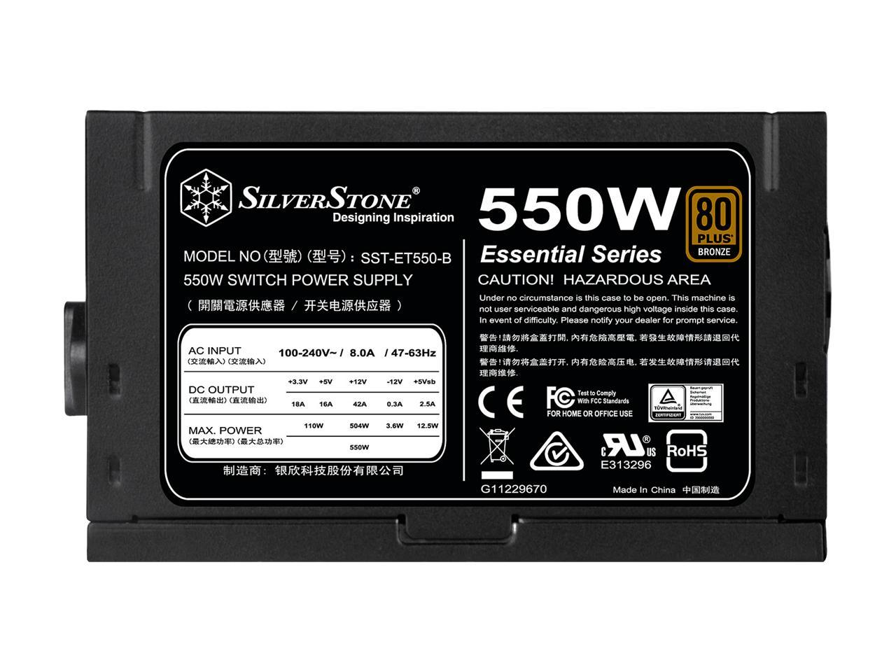 Silverstone ET550-B Technology 550 Watt 80 Plus Bronze Atx Psu With Flat Black Cables Et550-B Power Supply