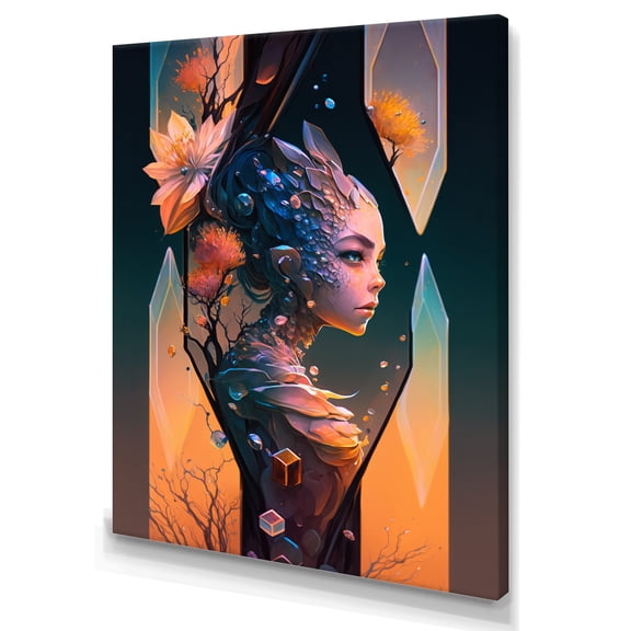 Designart Alien Face With Flowers 2 Hexagon Canvas Wall Art