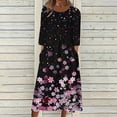 thumbnail image 2 of THDHVS Casual Dresses for Women,Womens Dresses,Casual Floral Print Dress 3 4 or Short Sleeve Crewneck Knee Length Multicolor, 2 of 5