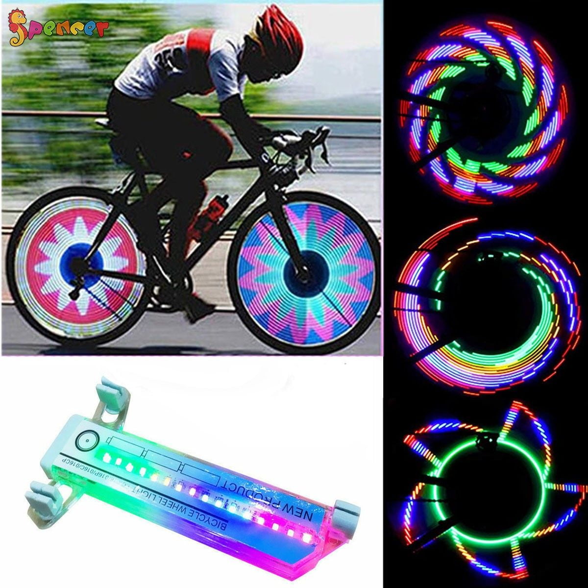 32 Pattern LED Colorful Bike Wheel Tire Spoke Signal Light For Bicycle Safety 