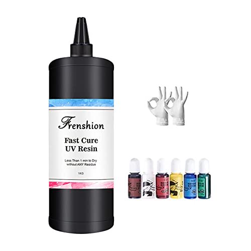 Mise à Niveau 1 kg, Polymérisation Rapide 45 s, Résine UV Dure Transparente + Pigment de Couleur + Gant pour Bricolage à la Maison, Moulage et Revêtement Professionnels, Artisanat, Bijoux, Boucles d'Oreilles, Collier, Bracelet