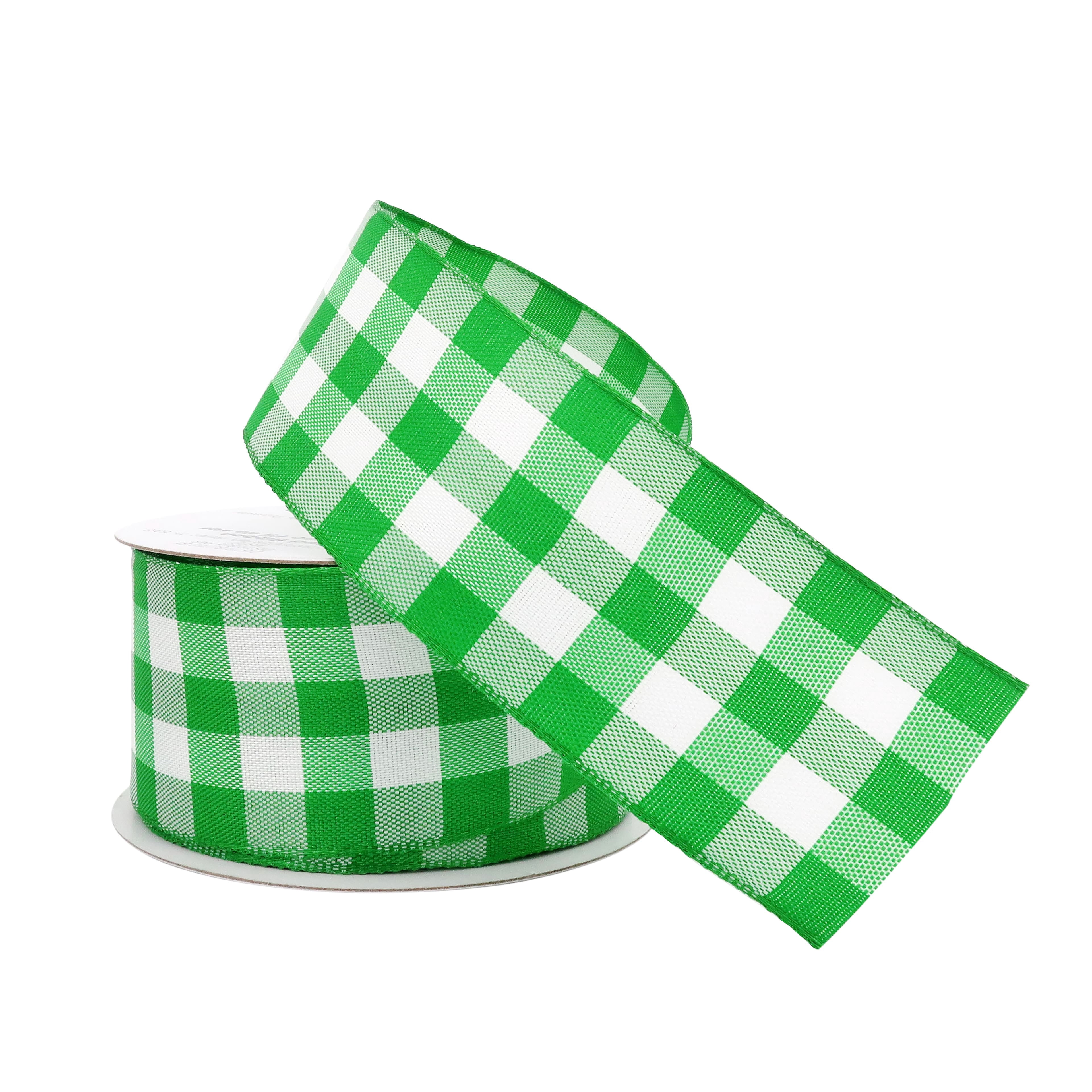 1.5" x 3yd. Green Wired Checkered Ribbon by Celebrate It – Woven Selvage Edge - Ideal for Gift Wrapping - Crafts & Seasonal Decor - 12 Pack