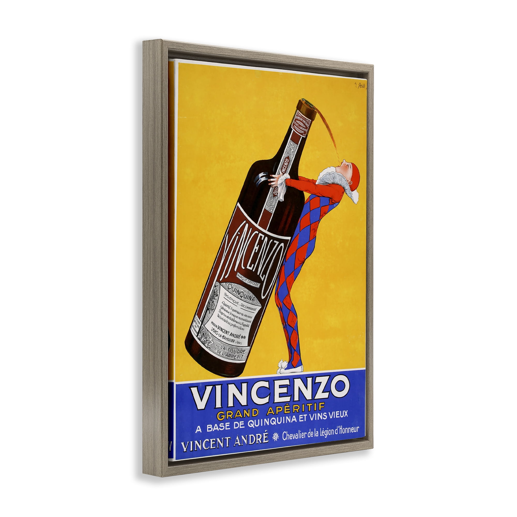 Stupell Industries Vincenzo Vintage Wine Brown Framed Floater Canvas Wall Art, design by Vintage Posters